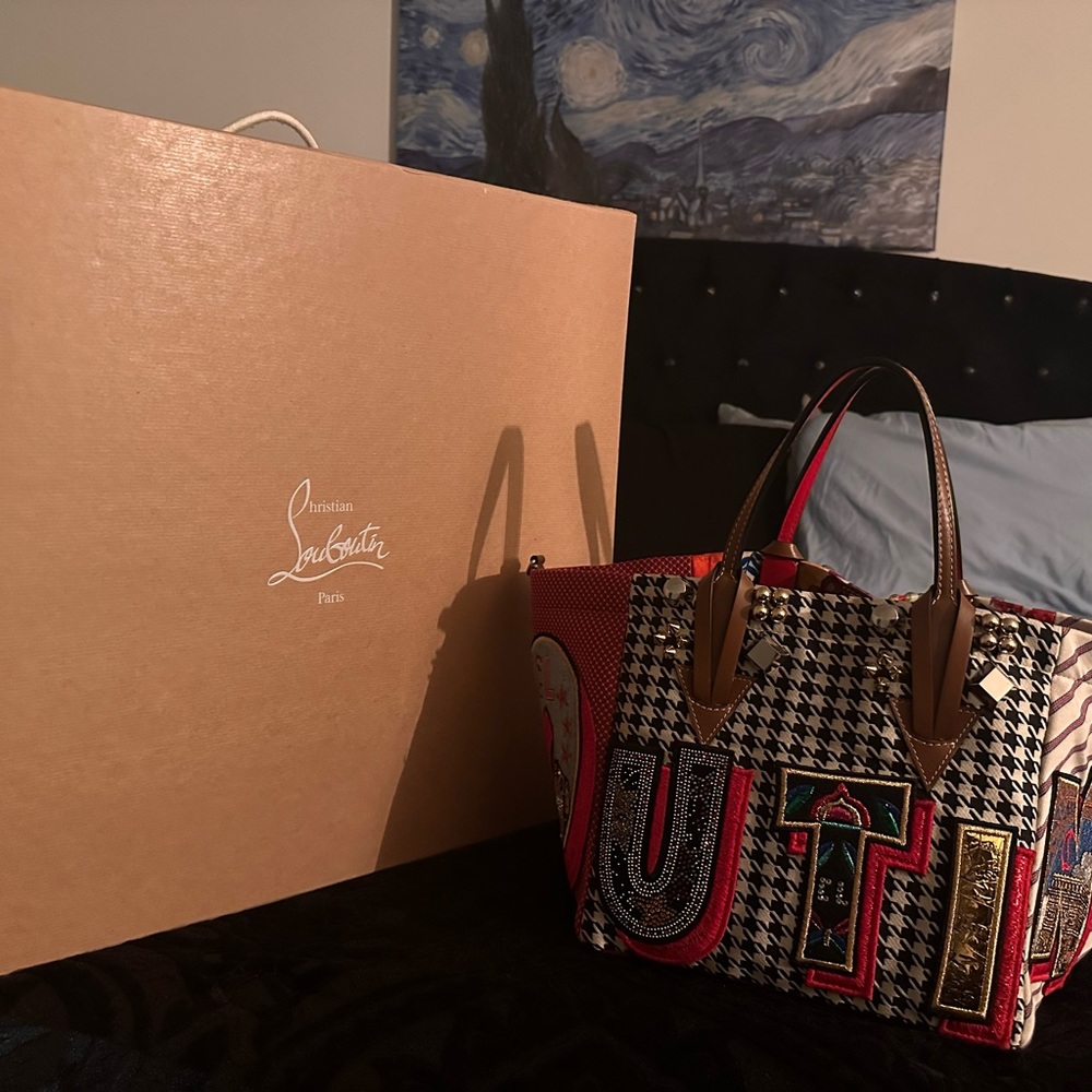 Canvas Embroidered Calfskin Caracaba Tote Multicolor
